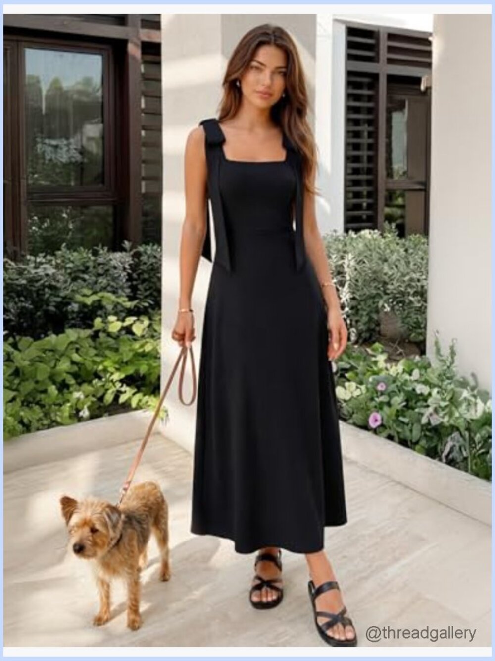 Sleeveless Square Neck Bow Strap Midi Sweater Dress - Picture 2 of 7
